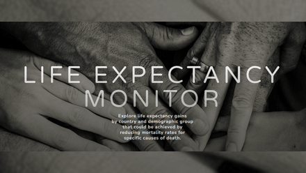 an image of diverse hands with &quot;Life Expectancy Monitor&quot; text over it.