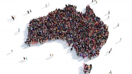 Australia map made out of people