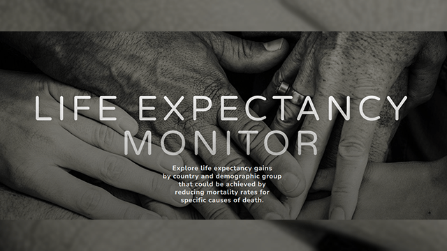 an image of diverse hands with &quot;Life Expectancy Monitor&quot; text over it.