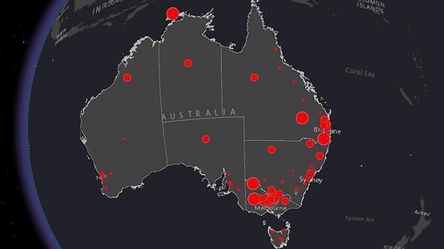 Map of Australia with red dots indicating population