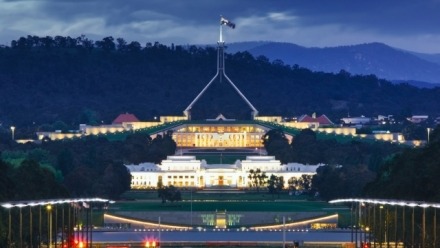Image of old and new Parliament in Canberra Australia, 